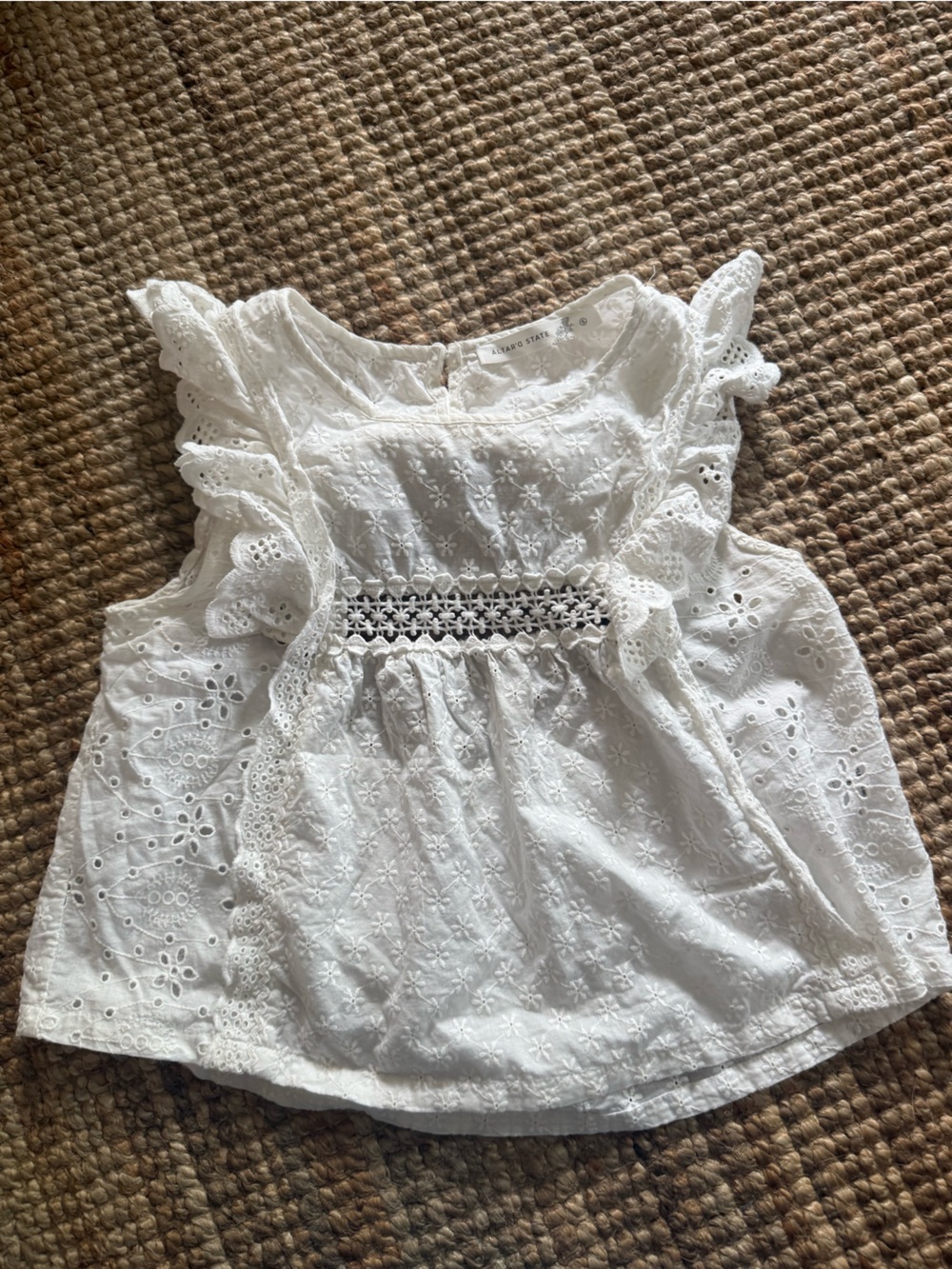 White Eyelet Smocked Waist Women's Top